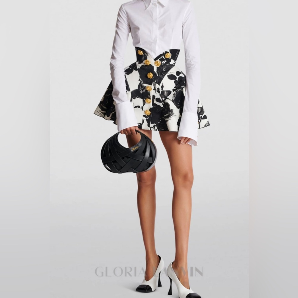 New With Tags! Gloria Lanvin Rose Print Tulip Mini Skirt